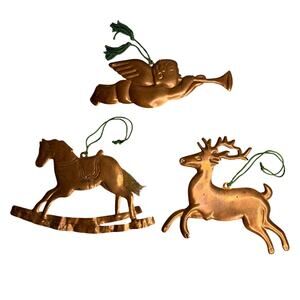 Dept 56 Set of 3 Pressed Copper Christmas Holiday Ornaments Primitive Cottage